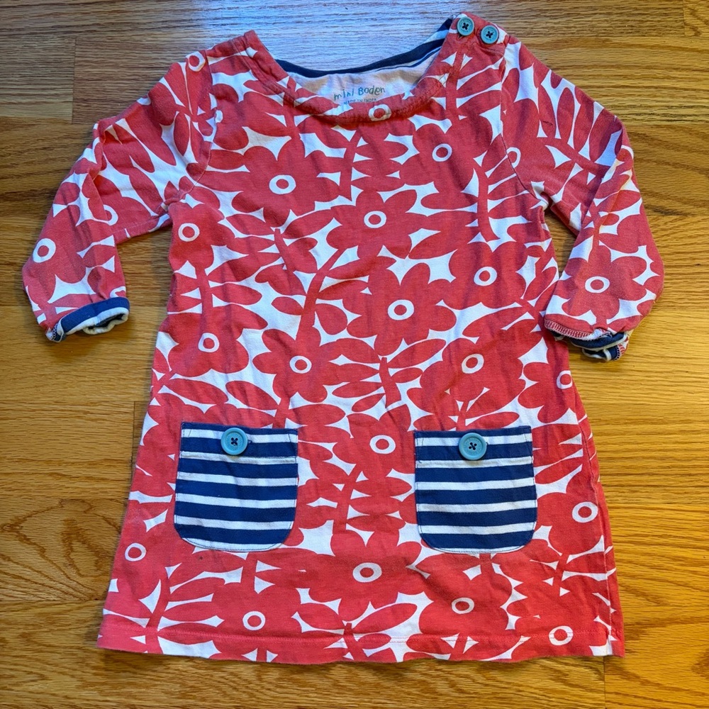 Mini Boden coral floral print dress size 7-8
